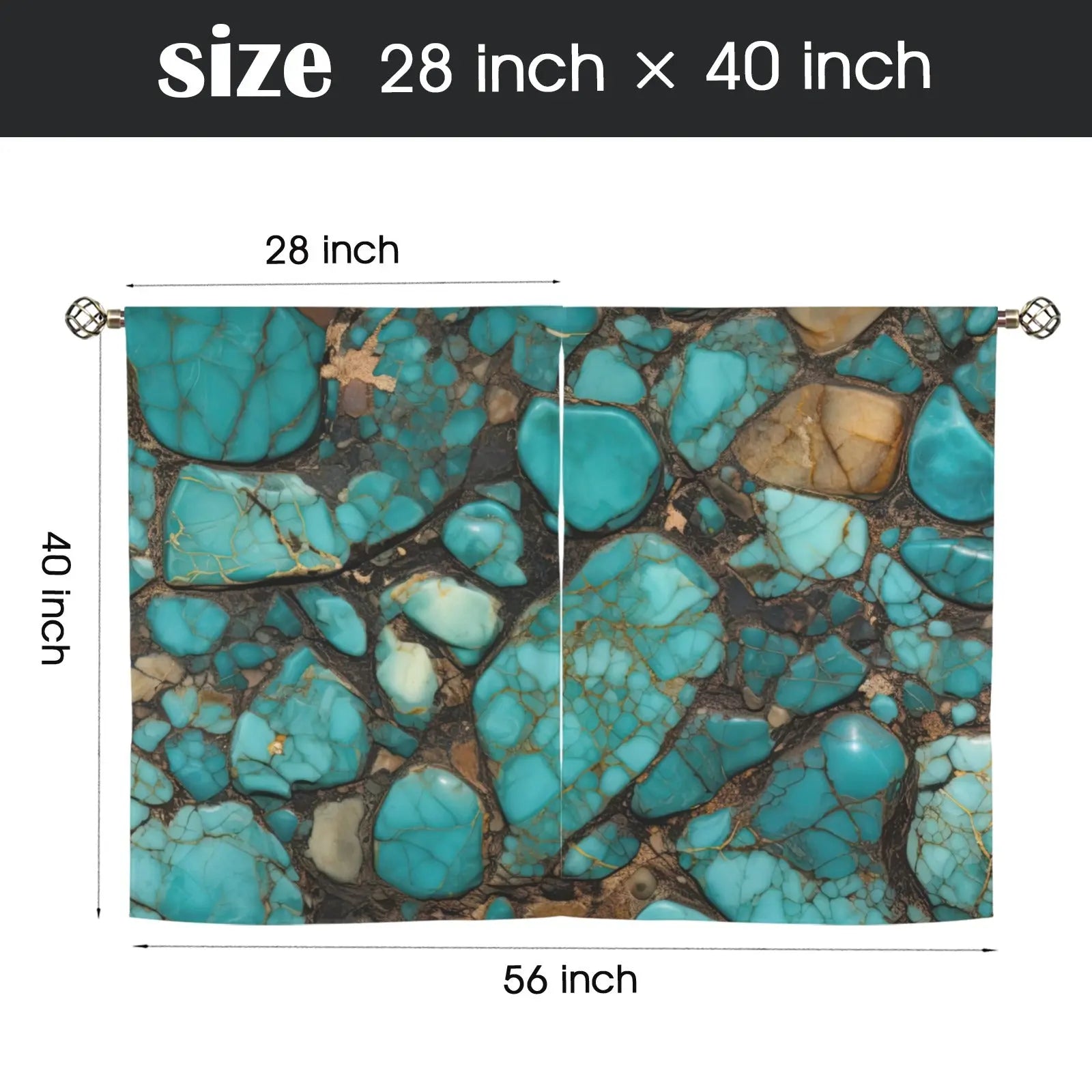 Turquoise Window Curtains 28"x40" (2-Piece) Made in America Baha Ranch Western Wear