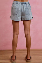 SO ME Washed Denim Wrap Skorts
