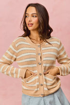 SO ME Stripe Long Sleeves Button Sweater Cardigan