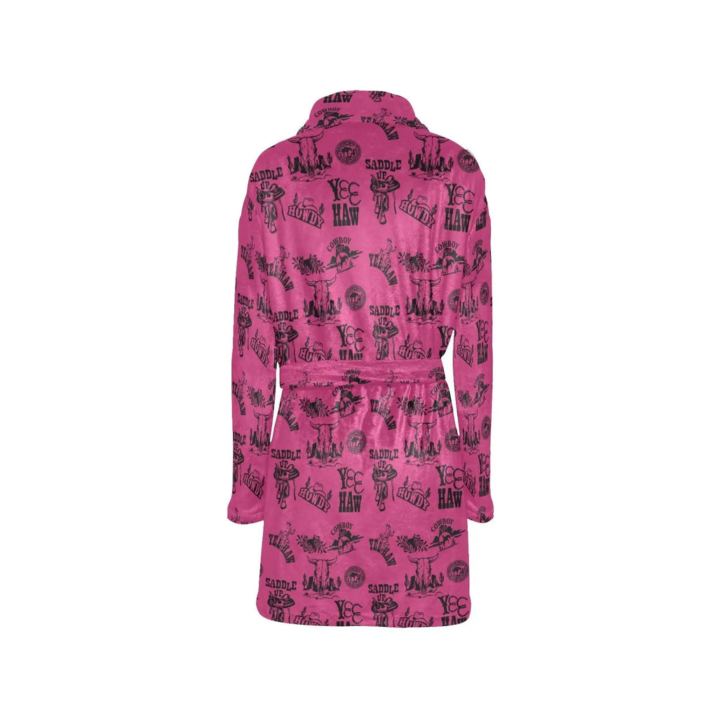 Baha Ranch Pink Cowboy Print Western Bath Robe Baha Ranch Western Wear