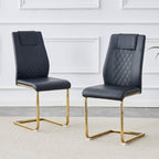 Modern dining chairs with faux leather padded seats, dining room chairs, gold metal leg upholstered chairs, suitable for kitchens, living rooms, bedrooms, and offices, set of 6 (black+PU leather)C-001