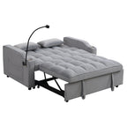 Modern Velvet Loveseat Futon Sofa Couch with Pullout Bed, Adjustable Backrest, Toss Pillows, Light Gray