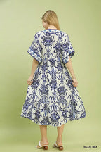 Umgee Mix Floral Border Midi Dress with Pockets