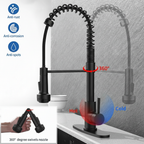 Kitchen Faucet with Pull Down Sprayer and 4 Spraying Modes Single Handle Commercial Spring Kitchen Sink Faucet Matte Black 1 or 3 Hole