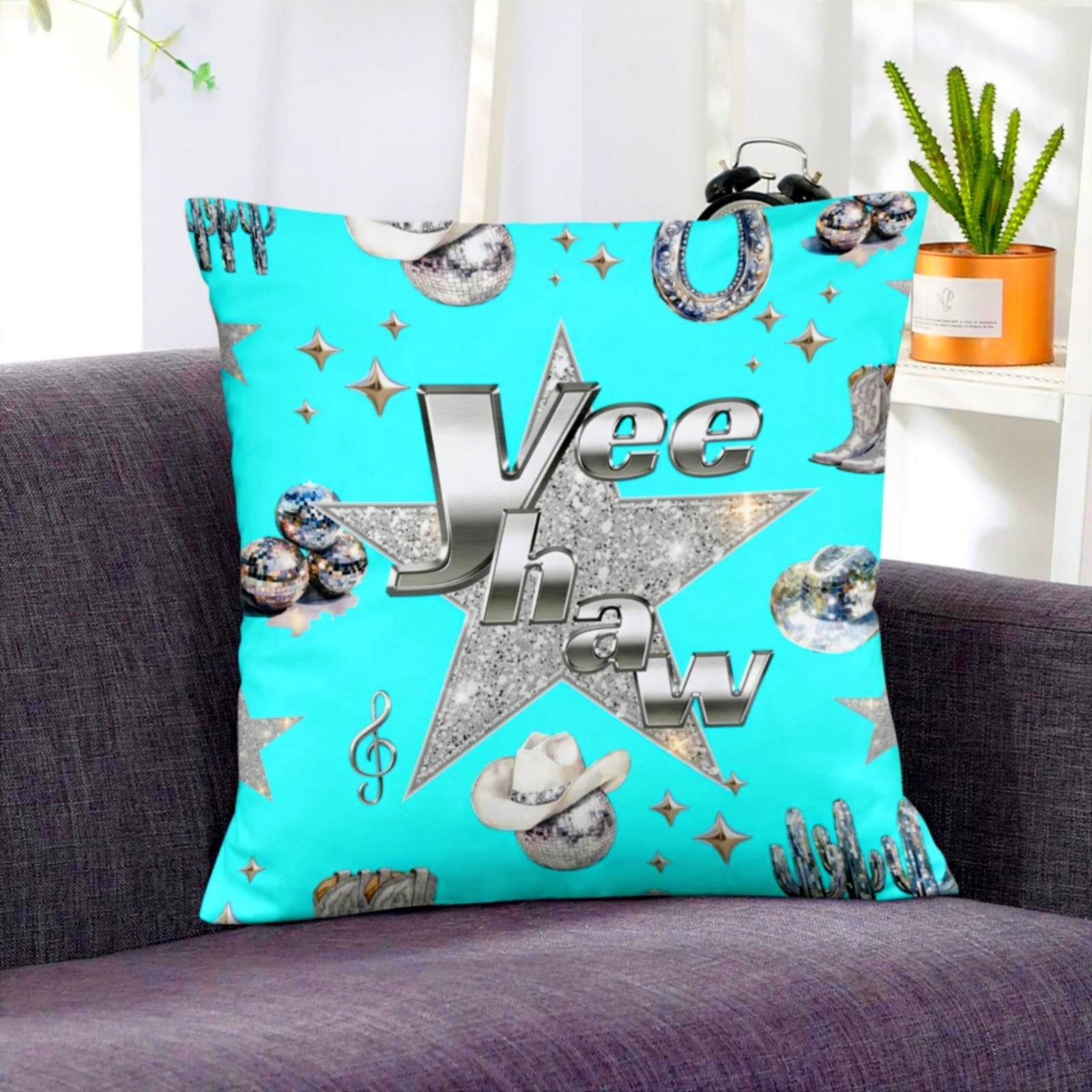 Baha Ranch Turquoise YEEHAW Velvety Soft Pillow Case Made in America Baha Ranch Western Wear
