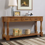 63inch Long Wood Console Table with 3 Drawers and 1 Bottom Shelf for Entryway Hallway Easy Assembly Extra-thick Sofa Table( Brown)