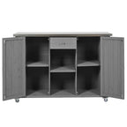 Outdoor Kitchen Island Fir Wood Kitchen Island with Stainless Steel Top, Ample Storage, Towel and Spice Racks, Bottle Opener, Grey