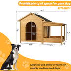 60.2' Large Outdoor Dog House with Insulated Liner for Winter Waterproof Dog Kennel for Medium & Large Dogs, Dog House with Porch and Asphalt Roof and Elevated Floor, Nature