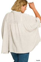 Zenana Full Size Woven Stripe Button Down Boxy Shirt Plus Size