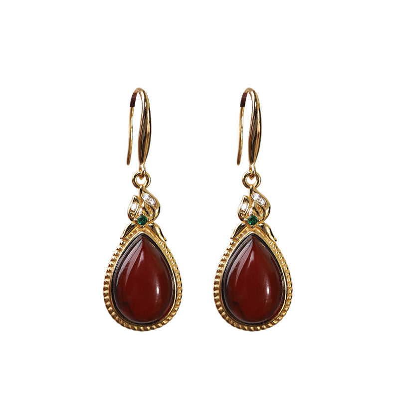 S925 Silver Gold Plated Jewelry Water Drop Blood Pearl Drop