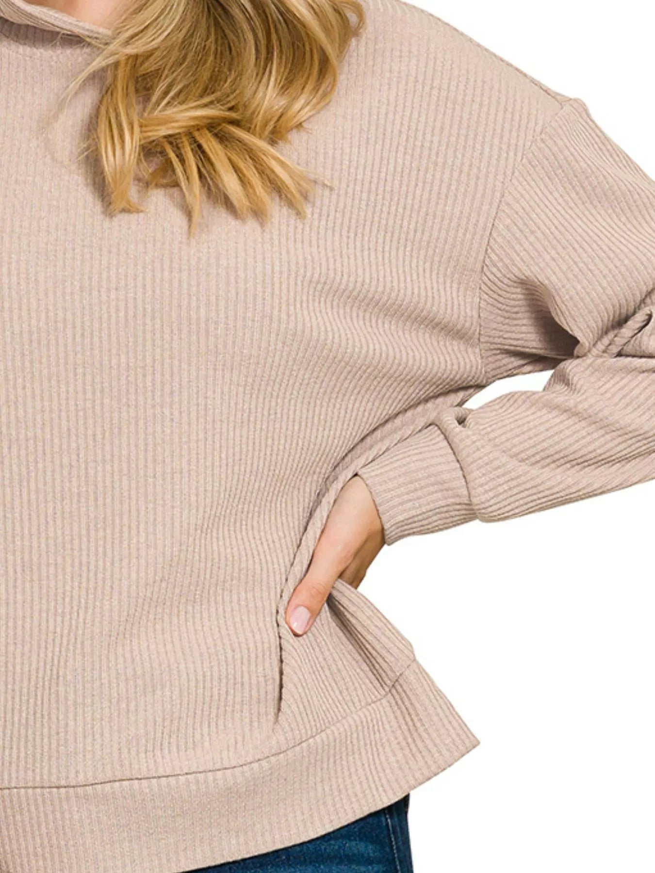 Zenana Ribbed Long Sleeve Hoodie