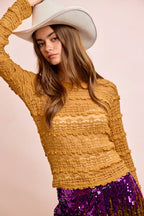 BiBi Ruffles Detail Mardi Gras Color Flower Lace Top