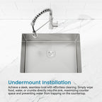 Stainless Steel Kitchen Sink, 27″x19″ Single Bowl, Undermount Handmade Sink in Brushed Nickel, with US Standard Drain and Hook, LS-SSBR06