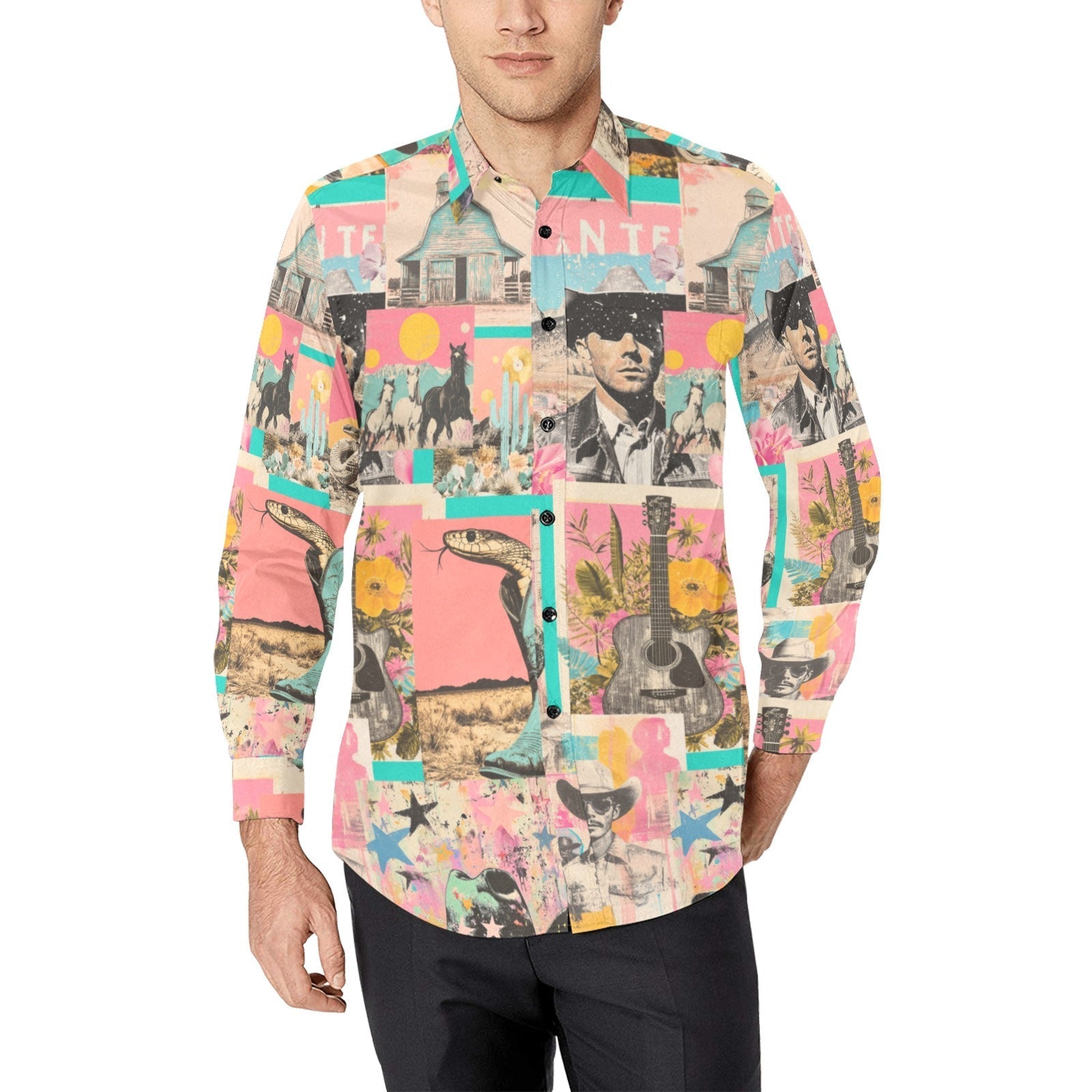 Baha Ranch Pop Western Collage Unisex Button Up Shirt Baha Ranch Western Wear