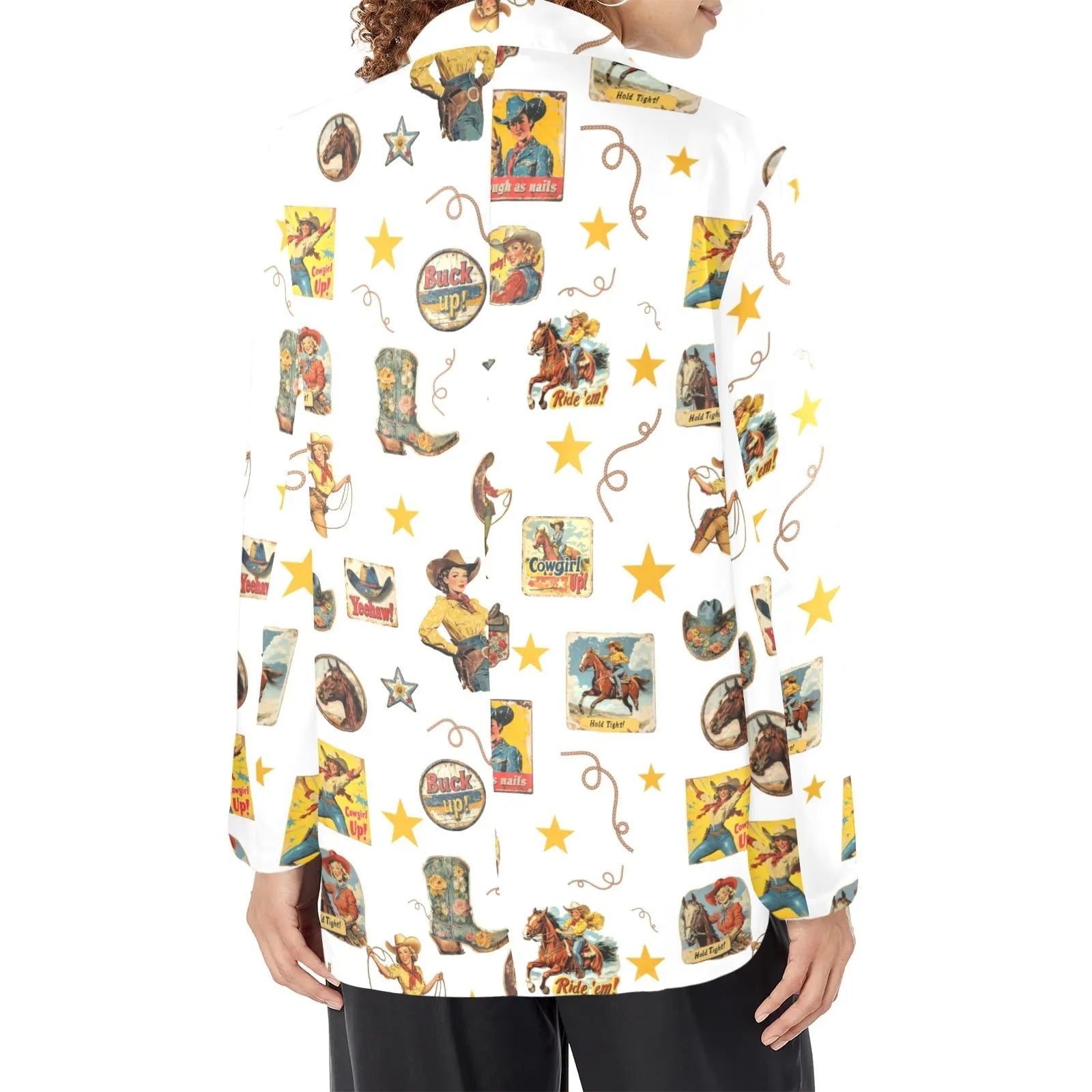 Baha Ranch Vintage Cowgirl Collage Women's Western Blazer in White Baha Ranch Western Wear