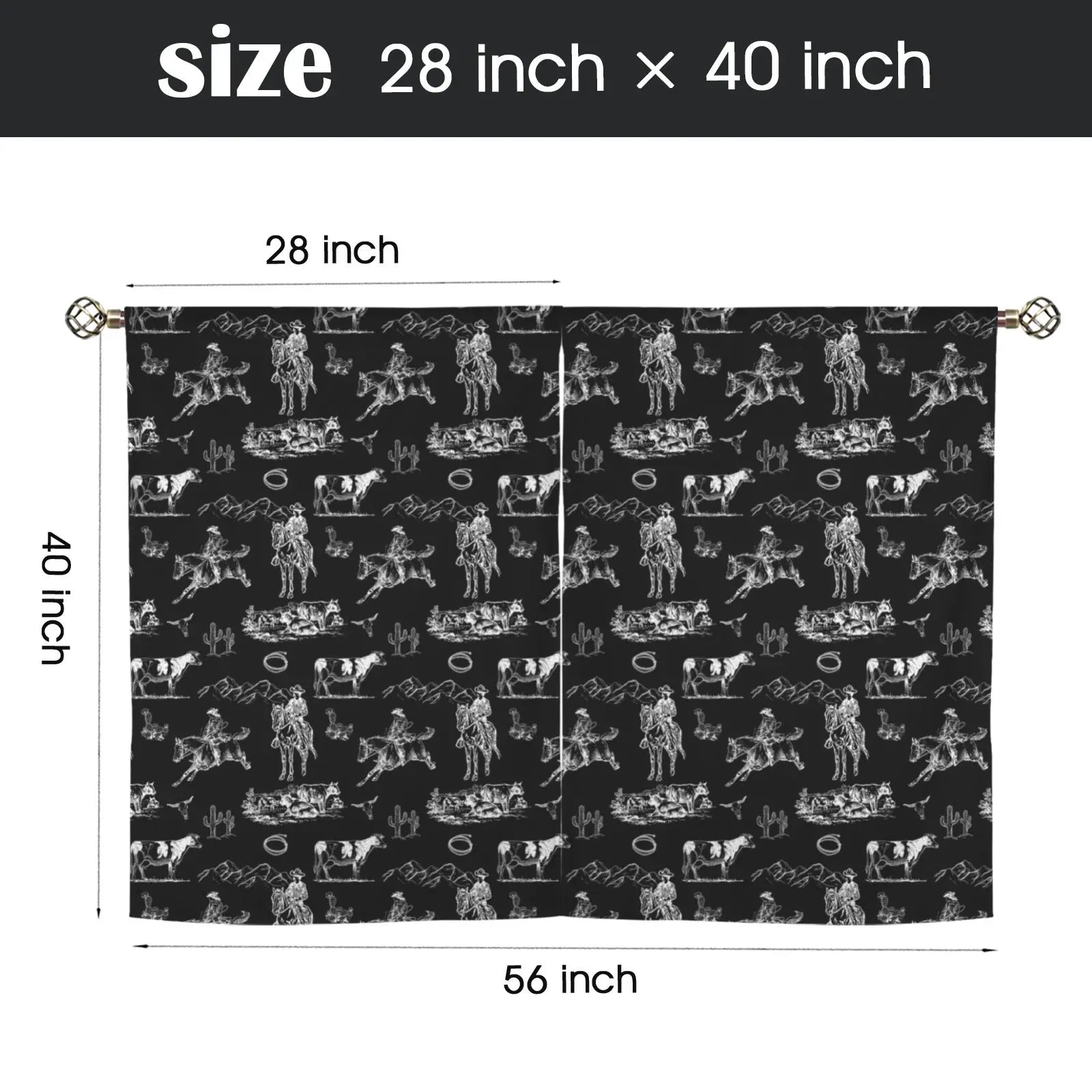 Ranch Life Window Curtains 28"x40" (2-Piece) Made in America Baha Ranch Western Wear