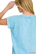 Zenana Halo Snow Washed Cuffed Short Sleeve Tee