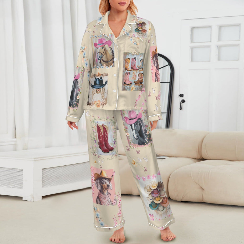 Baha Ranch Danilo Painted Cowgirl Satin Long Pajamas Baha Ranch Western Wear