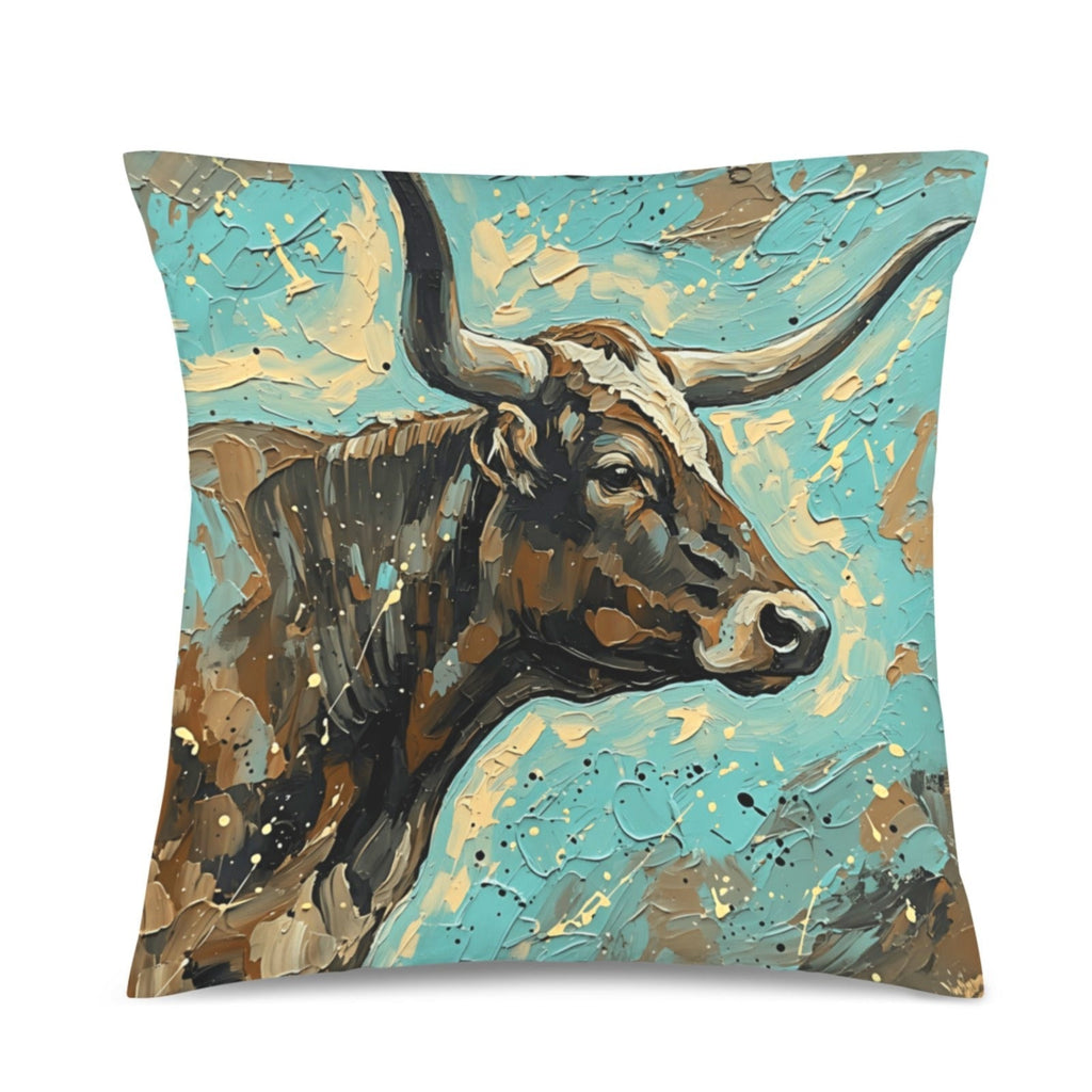 Baha Ranch Painted Longhorn Velvety Soft Pillow Case Made in America Baha Ranch Western Wear
