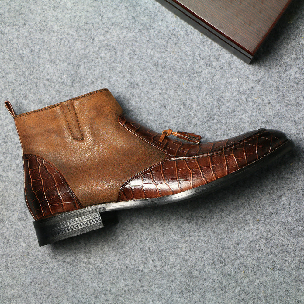 Fashion business men's plush short leather boots