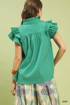 Umgee Ruffle Sleeve Textured Babydoll Blouse