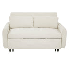 Modern Convertible Pull-out Sofa Bed with USB Ports and Pillows, Beige Corduroy, 57.48 inches