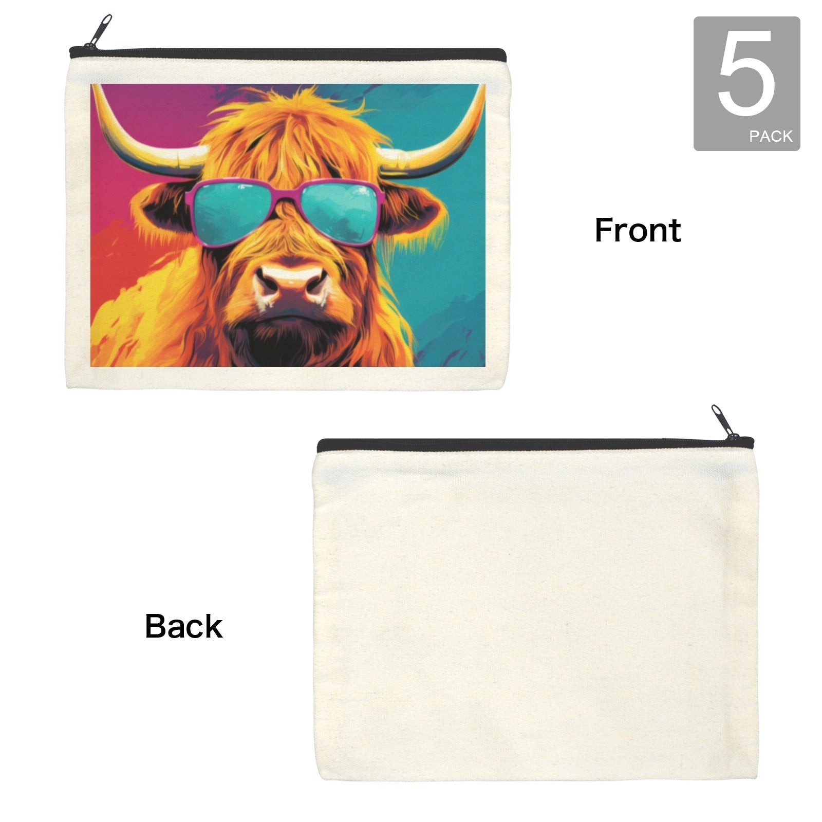 Cool Highland Cow Cosmetic Bag Pack of 5 Made in America Baha Ranch Western Wear