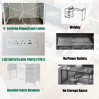 47.3'office desk with power outlet,3 drawers,Side Pocket, Study Desk Easy to Assemble,Frame stability Reversible for home desk, company computer desk, game table,Vanity table, white