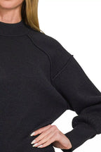 Zenana Viscose Mock Neck Exposed Seam Sweater