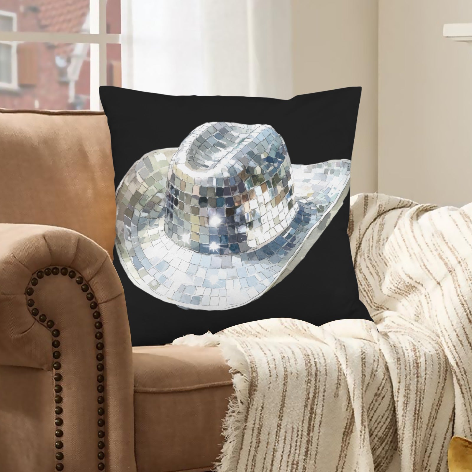 Baha Ranch Disco Hat Velvety Soft Pillow Cover Made in America Baha Ranch Western Wear
