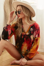 BiBi Tie Dye Brushed Waffle Top With Bubble Sleeves