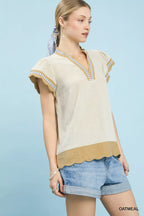 Umgee Contrast Scallop Trim Top