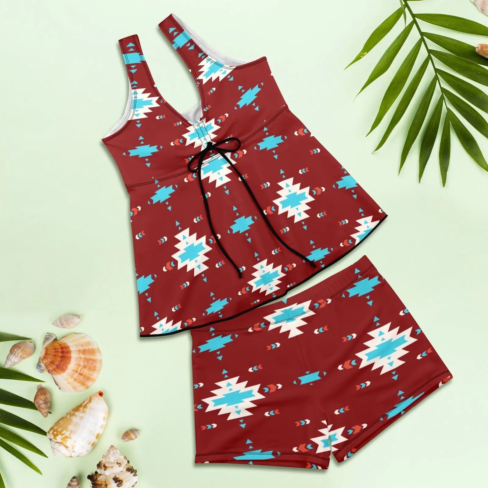 Baha Ranch Burgandy Aztec Tankini & Boy Shorts Swim Set Baha Ranch Western Wear