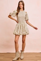 BiBi Floral Bow Tie Attachable Puff Sleeves Dress