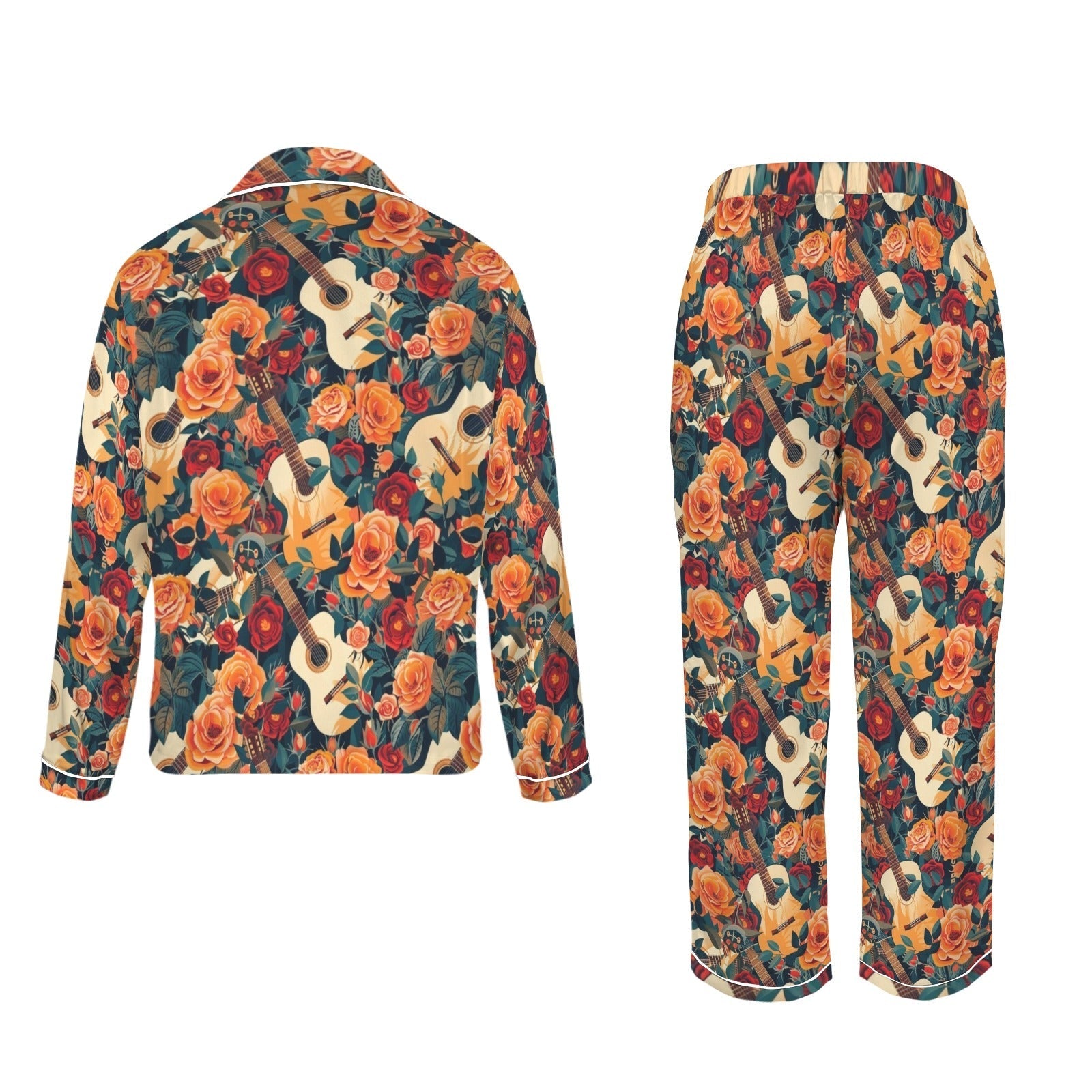 Baha Ranch Colores De Mexico Roses & Guitars Satin Pajamas Baha Ranch Western Wear