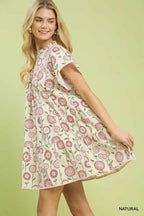 Umgee Floral Print Tiered Babydoll Dress
