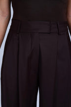 Brown Virgin Wool Pants Monica Wide-Leg in Dark Coffee ETNA