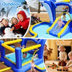 8 in1 Inflatable slide water park trampoline bouncing house outdoor garden with  Dolphin sprinkler & Target games & Water gun & Basketball
