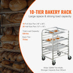 Bun Pan Rack, 10-Tier Commercial Bakery Racks with Brake Wheels, Aluminum Racking Trolley Storage for Half & Full Sheet, Speed Rack For Kitchen Home, Bread Baking Equipment, 26'L x 20.3'W x 39'H