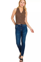 Zenana Ribbed Knit Button-Down Sweater Vest