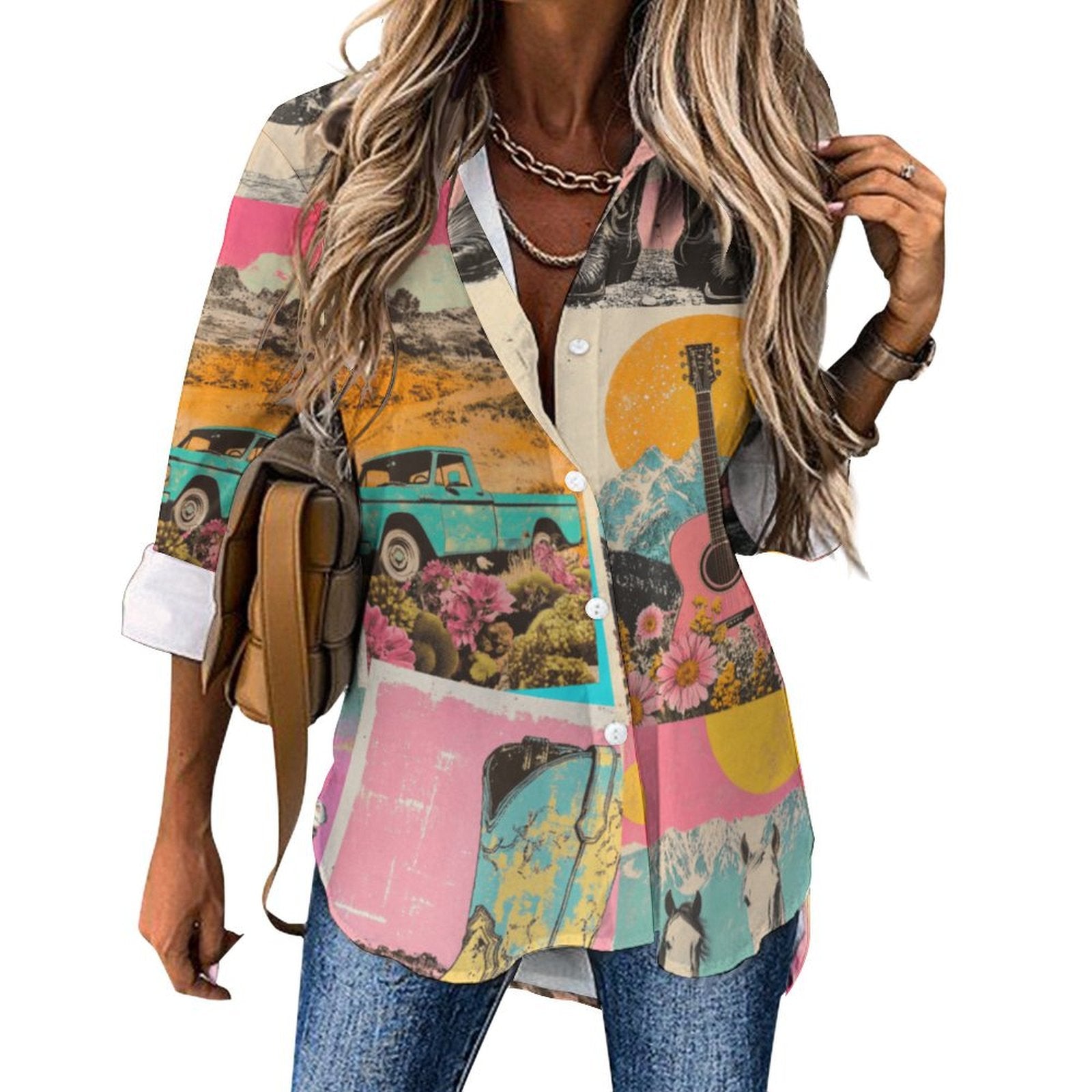 Baha Ranch Pop Western Wanted Collage Button Up Shirt Baha Ranch Western Wear