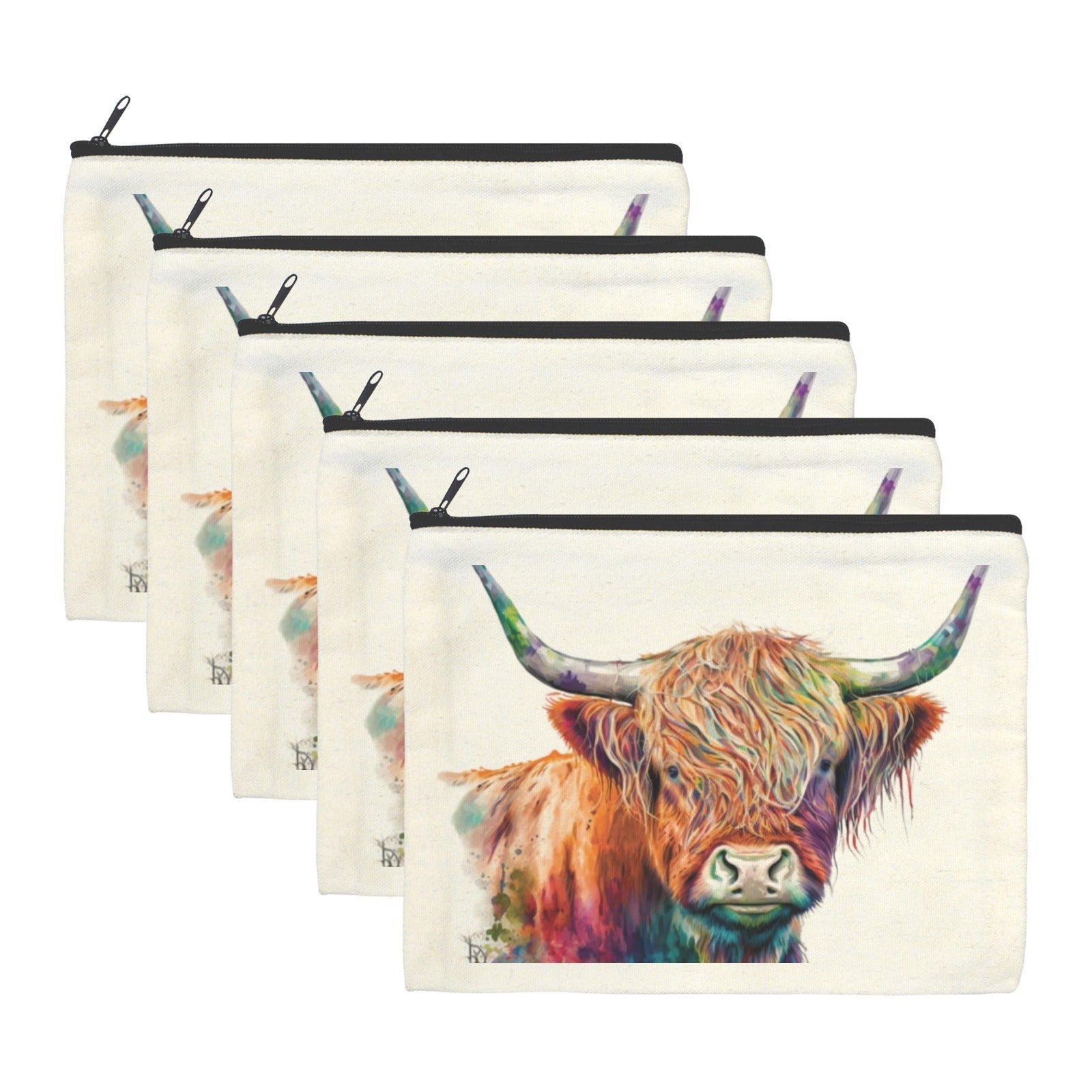 Watercolor Highland Cosmetic Bag Pack of 5 Made in America Baha Ranch Western Wear