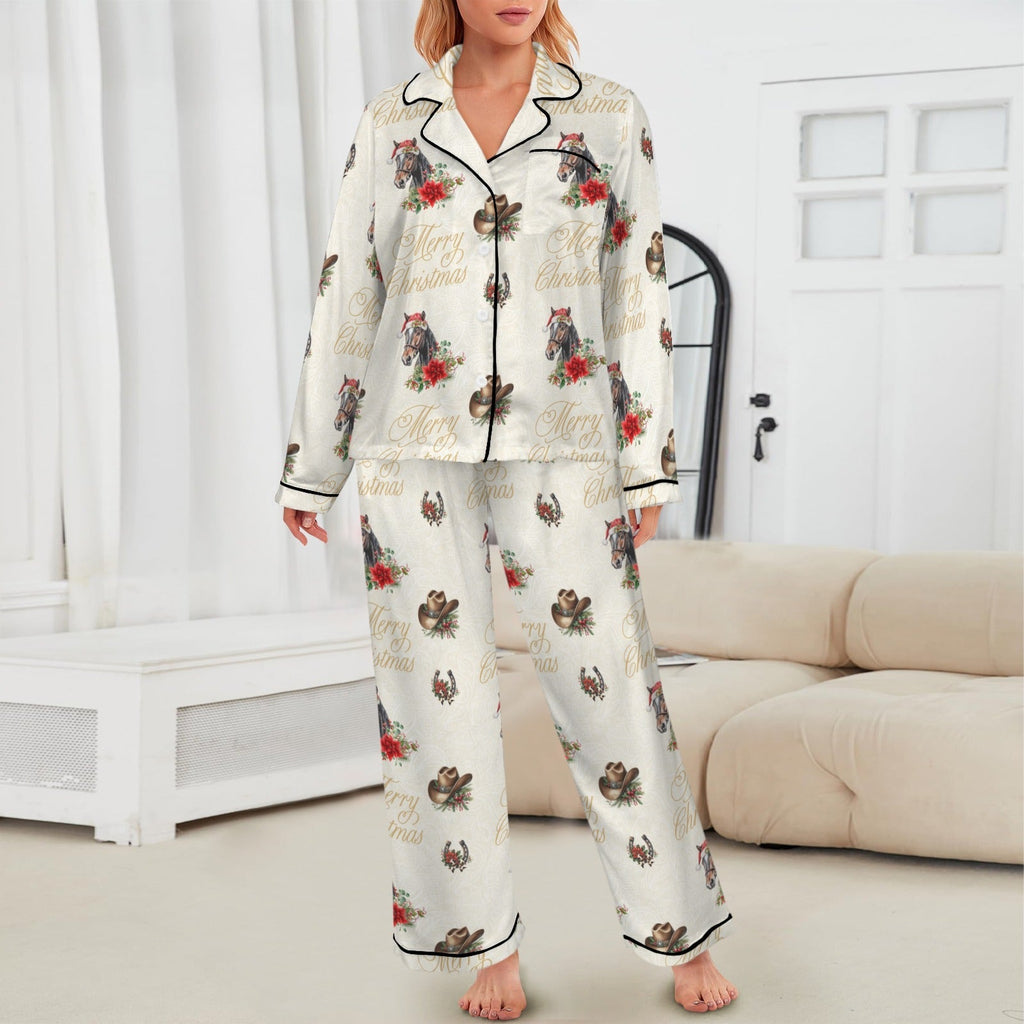 Baha Ranch Christmas Horses Satin Western Pajamas Baha Ranch Western Wear