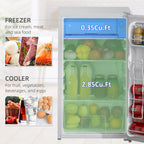 3.2 Cu.Ft Mini Fridge with Freezer, Single Door Compact Refrigerator with Adjustable Thermostat, Shelf and Reversible Door for Bedroom, Dorm, Home Office, Energy Efficient, White