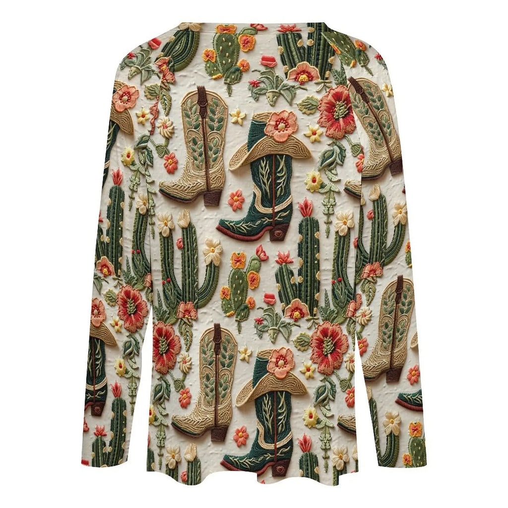 Baha Ranch Western Cactus Print Long Sleeve Top Baha Ranch Western Wear
