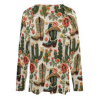 Baha Ranch Western Cactus Print Long Sleeve Top Baha Ranch Western Wear
