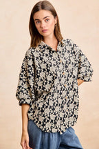 BiBi Floral Jacquard Short Dolman Sleeves Shirt