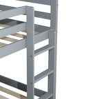 Solid Wooden , Solid Rubber Wooden Twin over Twin Floor Bunk Bed with Ladder ,Upper and Bottom Bed Platforms crafted with Strengthened Slats ,Grey