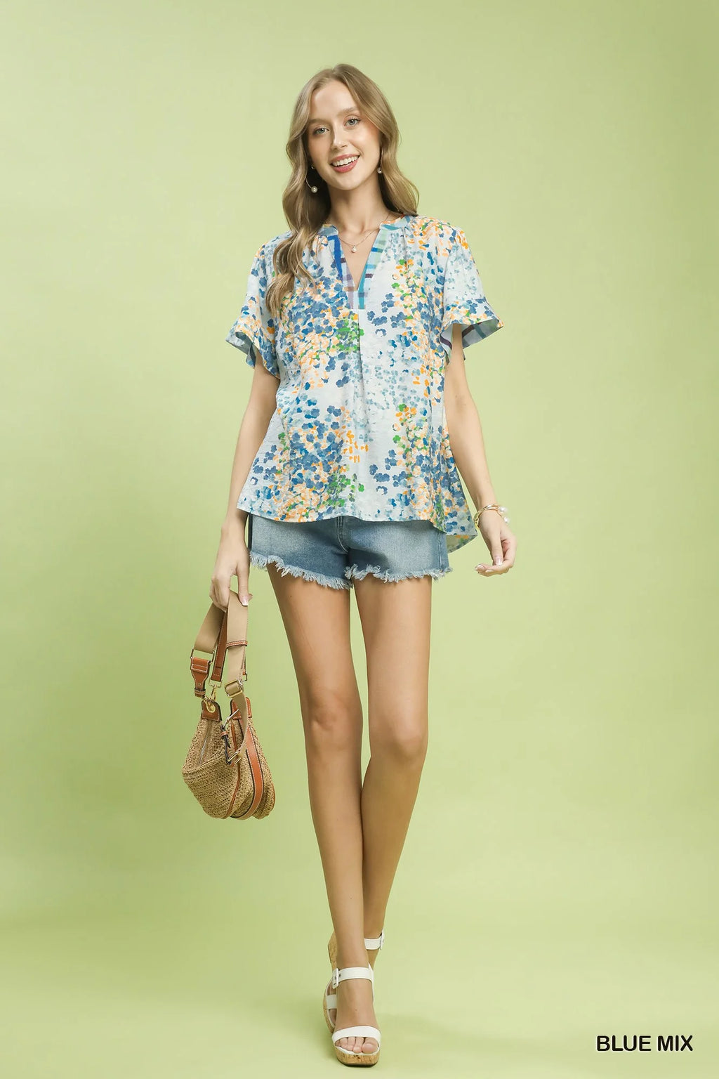 Umgee Mix Media Flutter Sleeve Blouse