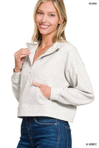 Zenana Scuba Half Zip Pullover With Kangaroo Pockets